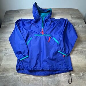 Sierra Designs Anorak Windbreaker Unisex L Blue 80s Vintage Colorblock Hooded